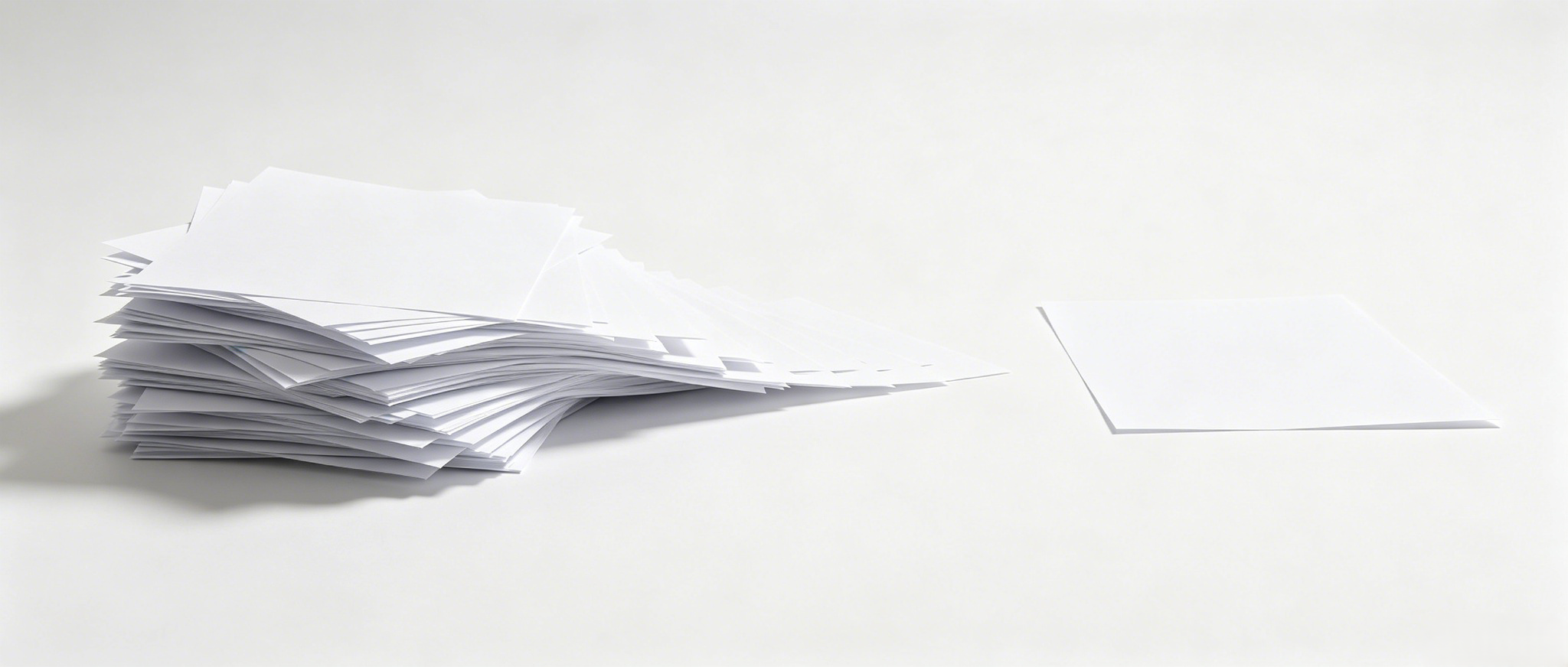 Stack of blank papers beside a single flat sheet, representing documentation reduction and paperless ASPICE